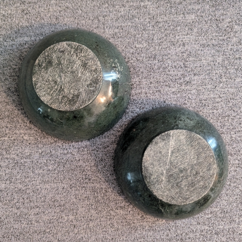 Pair of Two Small Serpentine Stone Reiki/Ritual Bowls, Blue/Green - Picture 4 of 4